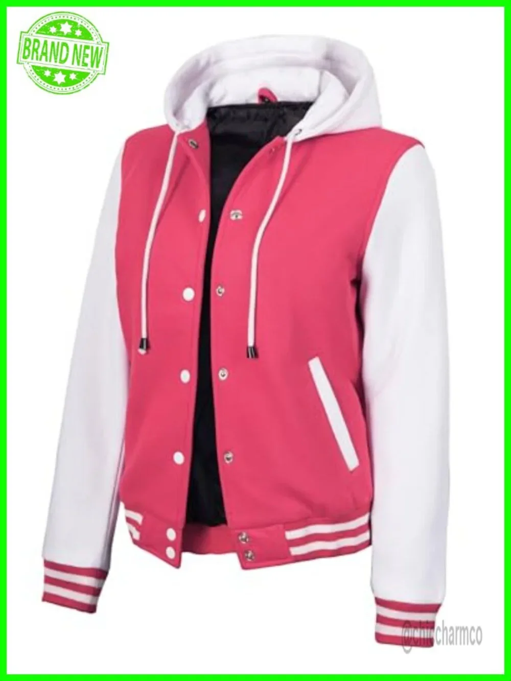Women's Hooded Letterman Baseball Varsity Jacket Fleece Lined